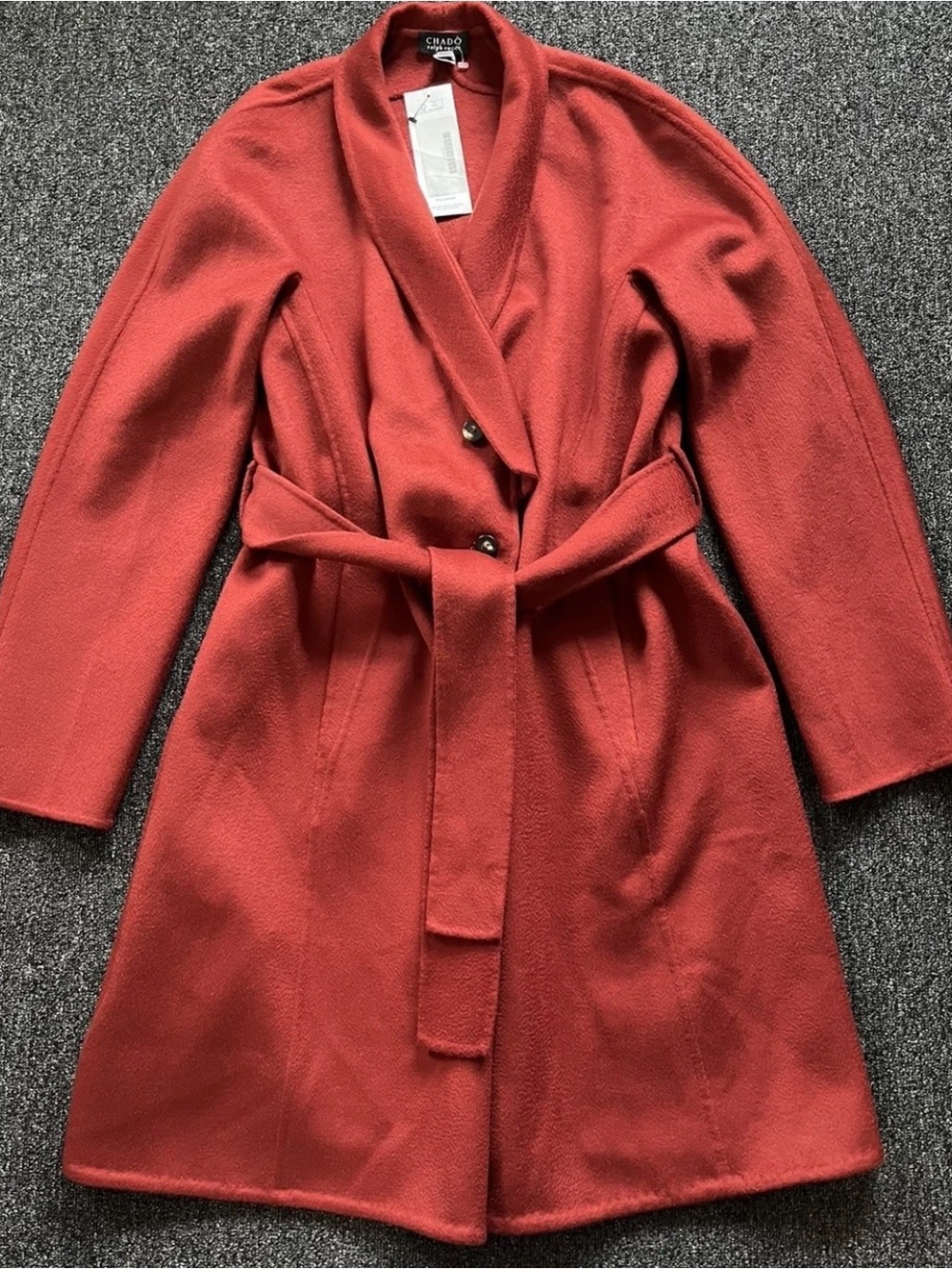 Chado Ralph Rucci Brick Red 100% Cashmere Coat Pockets Women's Size 12
